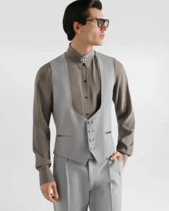 Micro-rib Tuxedo Vest - Mann Anzüge Und Blazer Grau