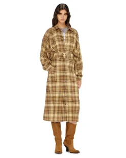 Midikleid aus kariertem Flanell mit breitem Gürtel - Kleider - Damen - Bunt