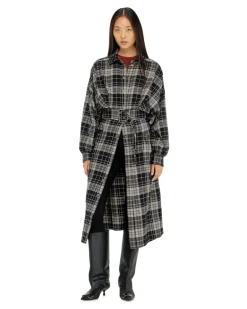 Midikleid aus kariertem Flanell mit breitem Gürtel - Kleider - Damen - Bunt