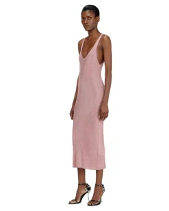 Midikleid aus metallisch geripptem Strick - Kleider - Damen - Rosa