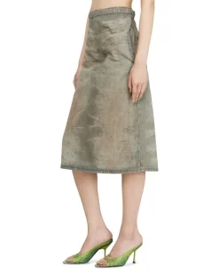 Midirock aus Baumwoll-Hanf-Satin-Denim - Röcke - Damen - Grau