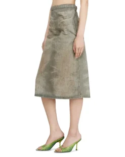 Midirock aus Baumwoll-Hanf-Satin-Denim - Röcke - Damen - Grau