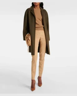 Mid-Rise Leggings aus Veloursleder Beige
