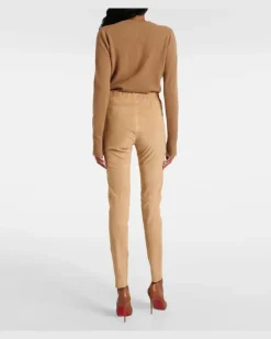 Mid-Rise Leggings aus Veloursleder Beige