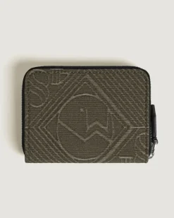 Mini Brieftasche 2 cc mit Reißverschluss aus 4810 Jacquard - Khaki - Stoff und Leder - MB220263 - Brieftaschen