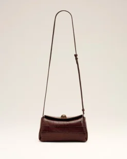 Mini Carrousel Tasche aus braunem, krokodilgeprägtem Kalbsleder Braun Unisex Schokoladenbraun