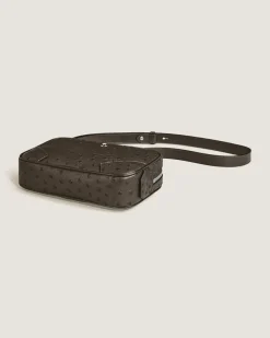 Mini Umhängetasche aus Leder mit Straußenprägung - Khaki - Leder - MB220469 - Messenger Bags