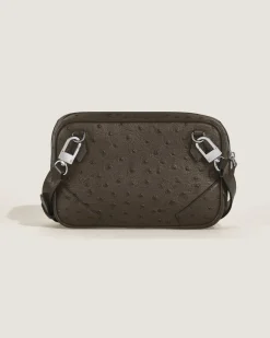 Mini Umhängetasche aus Leder mit Straußenprägung - Khaki - Leder - MB220469 - Messenger Bags