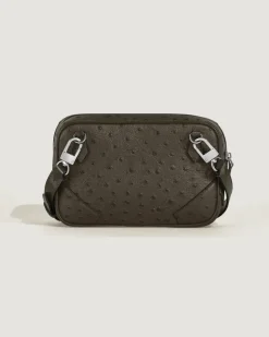 Mini Umhängetasche aus Leder mit Straußenprägung - Khaki - Leder - MB220469 - Messenger Bags