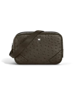 Mini Umhängetasche aus Leder mit Straußenprägung - Khaki - Leder - MB220469 - Messenger Bags