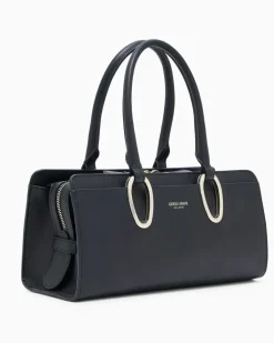 Mittelgroße Henkeltasche aus Leder Schwarz