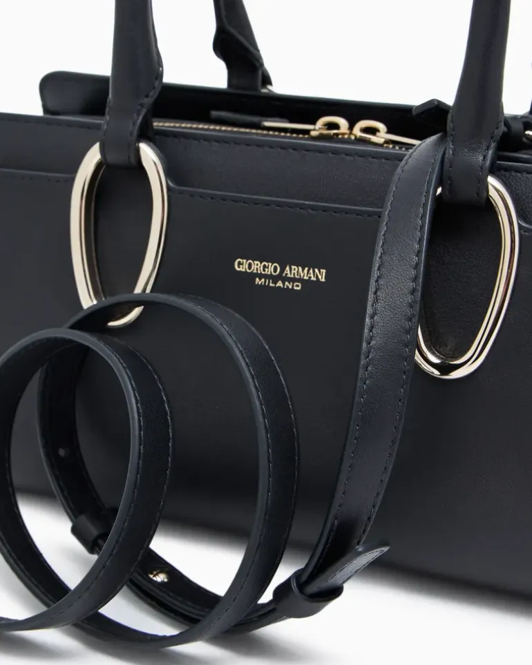 Mittelgroße Henkeltasche aus Leder Schwarz