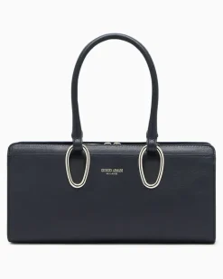 Mittelgroße Henkeltasche aus Leder Schwarz