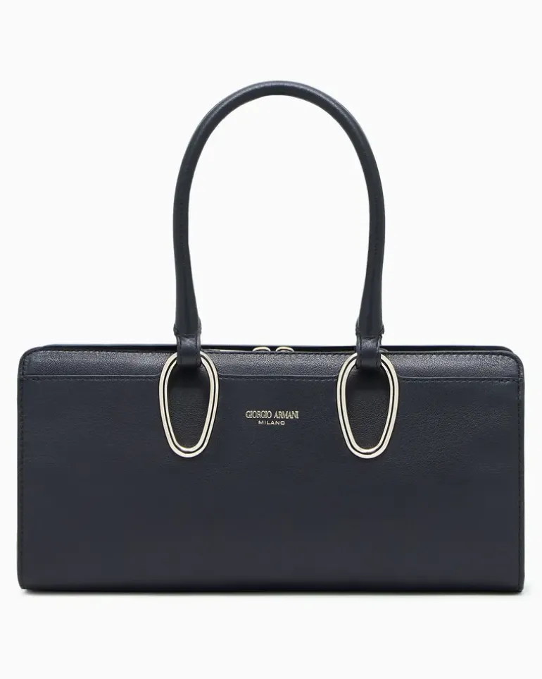 Mittelgroße Henkeltasche aus Leder Schwarz