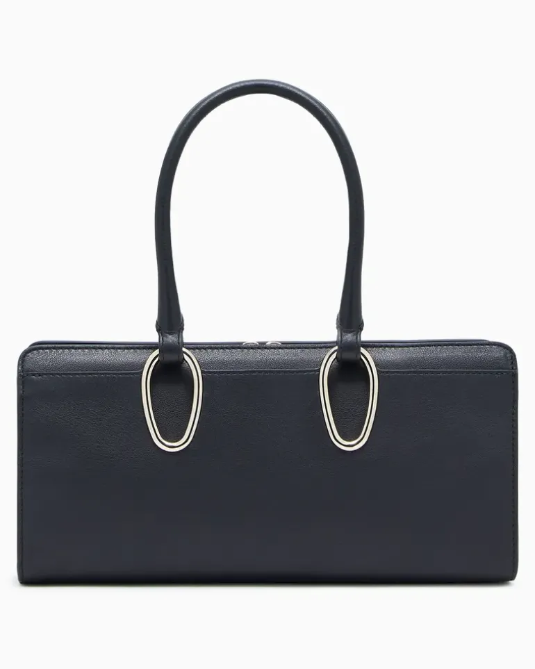 Mittelgroße Henkeltasche aus Leder Schwarz