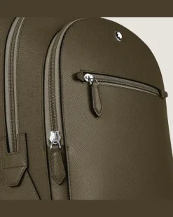 Mittelgroßer Rucksack mit 3 Fächern aus Sartorial Leder - Khaki - Leder - MB221542 - Rucksäcke