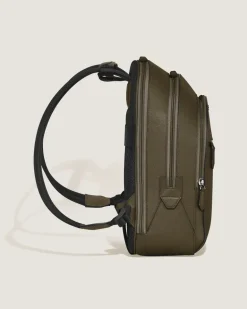 Mittelgroßer Rucksack mit 3 Fächern aus Sartorial Leder - Khaki - Leder - MB221542 - Rucksäcke