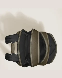 Mittelgroßer Rucksack mit 3 Fächern aus Sartorial Leder - Khaki - Leder - MB221542 - Rucksäcke