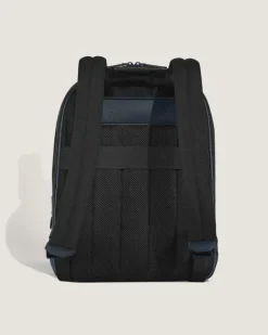 Mittelgroßer Rucksack mit 3 Fächern aus Sartorial Leder - Tweed-Blau - Leder - MB222115 - Rucksäcke