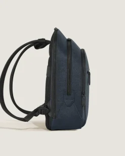 Mittelgroßer Rucksack mit 3 Fächern aus Sartorial Leder - Tweed-Blau - Leder - MB222115 - Rucksäcke