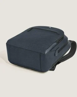 Mittelgroßer Rucksack mit 3 Fächern aus Sartorial Leder - Tweed-Blau - Leder - MB222115 - Rucksäcke