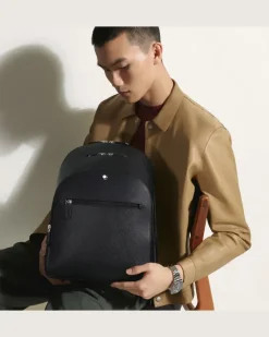 Mittelgroßer Rucksack mit 3 Fächern aus Sartorial Leder - Schwarz - Leder - MB130275 - Rucksäcke