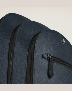 Mittelgroßer Rucksack mit 3 Fächern aus Sartorial Leder - Tweed-Blau - Leder - MB220335 - Rucksäcke