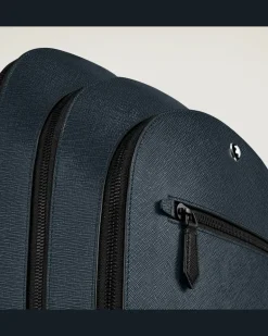 Mittelgroßer Rucksack mit 3 Fächern aus Sartorial Leder - Tweed-Blau - Leder - MB220335 - Rucksäcke