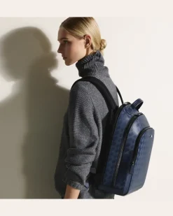 Mittelgroßer Rucksack mit 3 Fächern aus Extreme Leder - Tintenblau - Leder - MB198047 - Rucksäcke