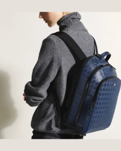 Mittelgroßer Rucksack mit 3 Fächern aus Extreme Leder - Tintenblau - Leder - MB198047 - Rucksäcke
