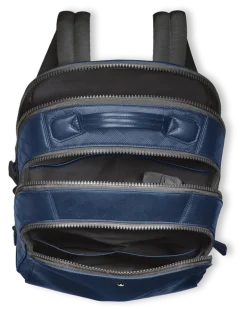Mittelgroßer Rucksack mit 3 Fächern aus Extreme Leder - Tintenblau - Leder - MB198047 - Rucksäcke