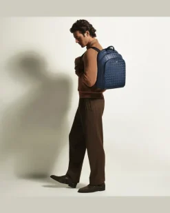 Mittelgroßer Rucksack mit 3 Fächern aus Extreme Leder - Tintenblau - Leder - MB198047 - Rucksäcke