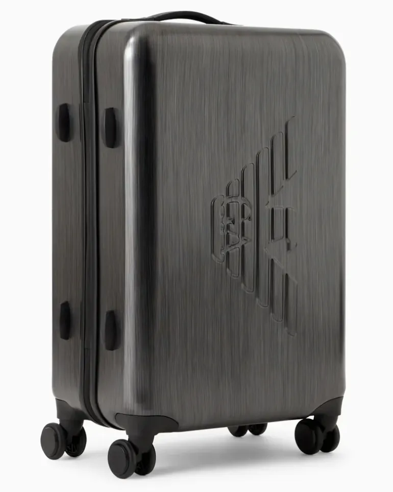 Mittelgroßer Trolley aus ABS mit Maxi-Adler in Relief-Optik Grau