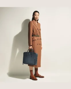 Mittelgroße Schreibmappe mit Tasche aus Sartorial Leder - Tweed-Blau - Leder - MB220332 - Dokumententaschen