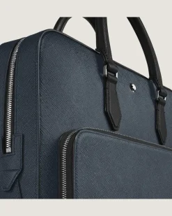 Mittelgroße Schreibmappe mit Tasche aus Sartorial Leder - Tweed-Blau - Leder - MB220332 - Dokumententaschen
