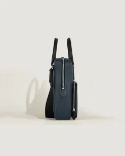 Mittelgroße Schreibmappe mit Tasche aus Sartorial Leder - Tweed-Blau - Leder - MB220332 - Dokumententaschen