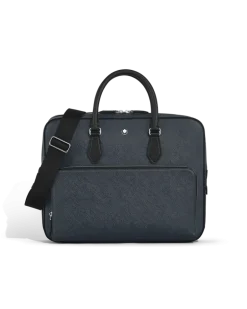Mittelgroße Schreibmappe mit Tasche aus Sartorial Leder - Tweed-Blau - Leder - MB220332 - Dokumententaschen