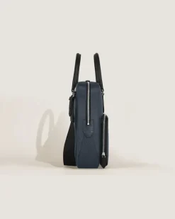 Mittelgroße Schreibmappe mit Tasche aus Sartorial Leder - Tweed-Blau - Leder - MB220332 - Dokumententaschen