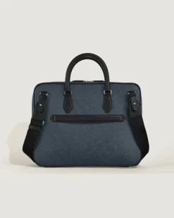 Mittelgroße Schreibmappe mit Tasche aus Sartorial Leder - Tweed-Blau - Leder - MB220332 - Dokumententaschen