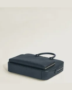 Mittelgroße Schreibmappe mit Tasche aus Sartorial Leder - Tweed-Blau - Leder - MB220332 - Dokumententaschen