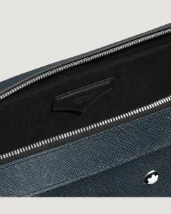 Mittelgroße Schreibmappe mit Tasche aus Sartorial Leder - Tweed-Blau - Leder - MB220332 - Dokumententaschen