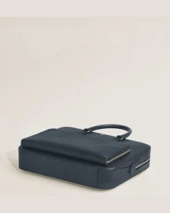 Mittelgroße Schreibmappe mit Tasche aus Sartorial Leder - Tweed-Blau - Leder - MB220332 - Dokumententaschen