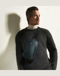 Mittelgroße Umhängetasche aus Sartorial Leder - Tweed-Blau - Leder - MB220356 - Sling Bags