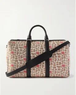 8 Moncler Palm Angels Leather-Trimmed Logo-Jacquard Weekend Bag Neutrals