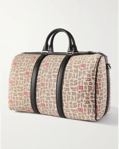 8 Moncler Palm Angels Leather-Trimmed Logo-Jacquard Weekend Bag Neutrals