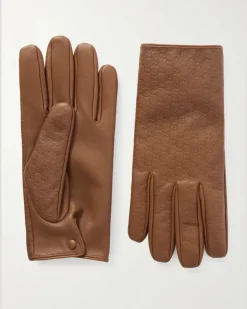 Monogram-Embossed Leather Gloves Brown