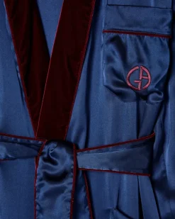 Morgenmantel aus Seide mit Monogramm Blau