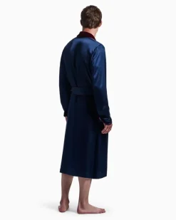 Morgenmantel aus Seide mit Monogramm Blau