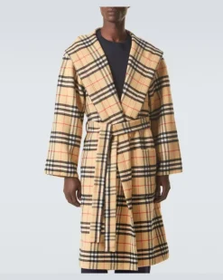 Morgenmantel Burberry Check aus Wolle und Kaschmir Beige
