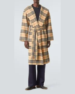Morgenmantel Burberry Check aus Wolle und Kaschmir Beige